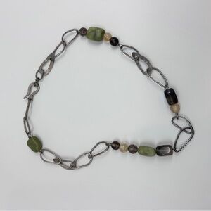 Silpada Designs Sterling Silver Hammered Link Jade Necklace